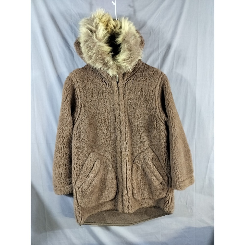 LL Bean Eskimo Coat Women S Brown Alpaca Wool Coyote Fur Trim Vintage 70s BOA